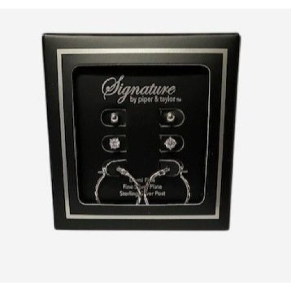 Signature 3 Pc Stud & Hoop Earring Set
